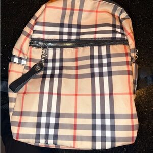 Plaid Backpack with Black Accents